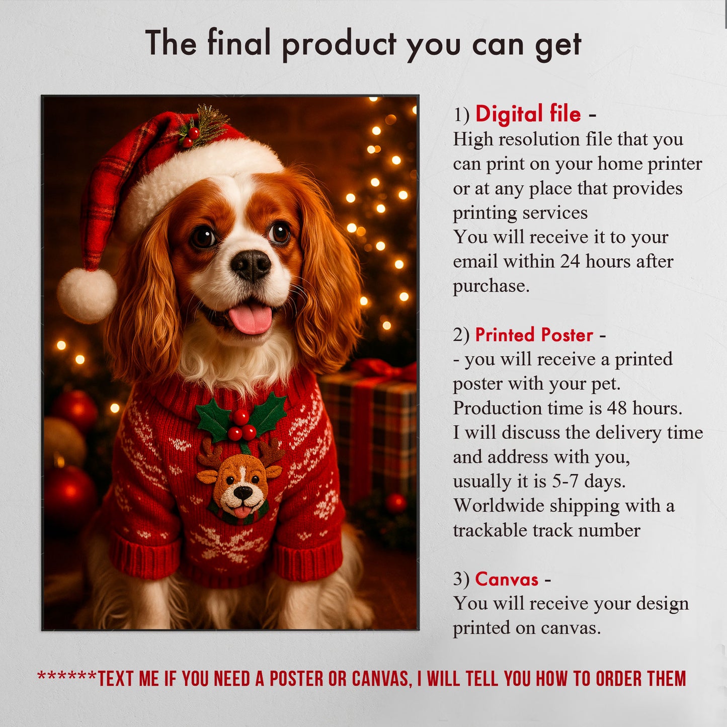 Custom Christmas Pet Portrait with Santa Hat from Your Photo
