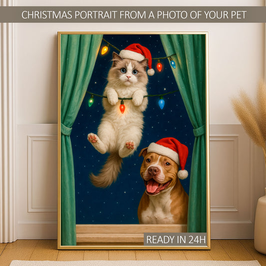 Custom Christmas Pet Portrait for Two Pets from Your Photo