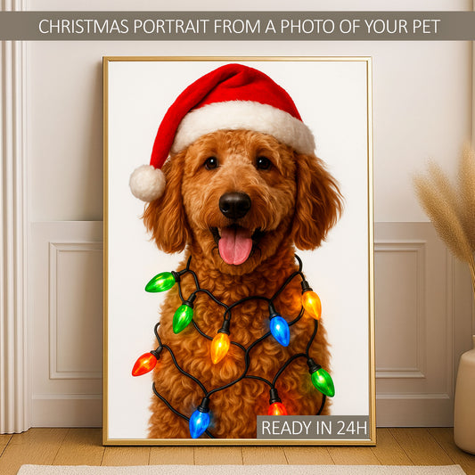 Custom Christmas Pet Portrait with Santa Hat from Your Photo