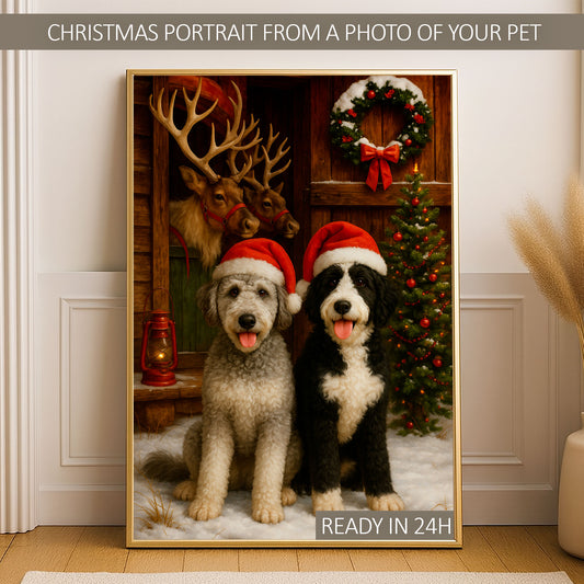 Custom Christmas Pet Portrait for Two Pets – Personalized Digital Art from Your Photos