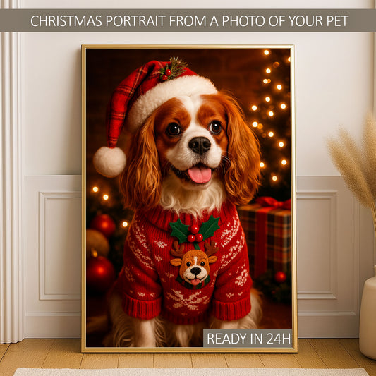 Custom Christmas Pet Portrait – Personalized Digital Art from Your Photo