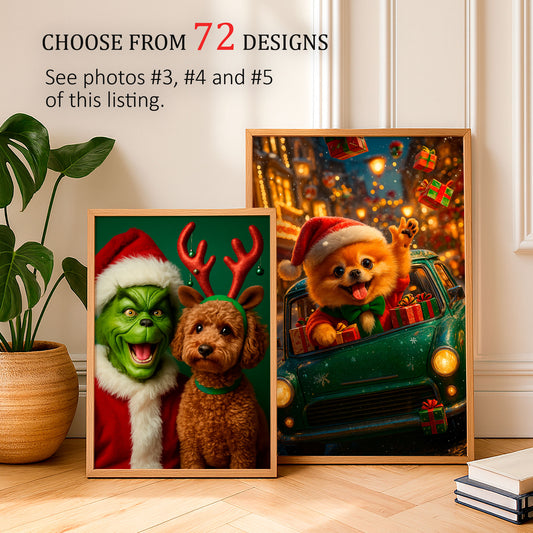Custom Christmas Pet Portrait for Two Pets – Personalized Digital Art from Your Photos