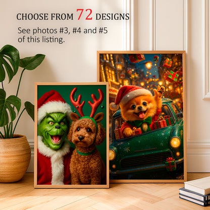 Custom Christmas Pet Portrait with Santa Hat from Your Photo