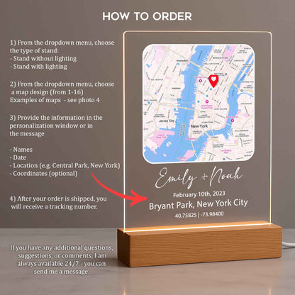 Custom Couple Map Night Light – Personalized Location Plaque