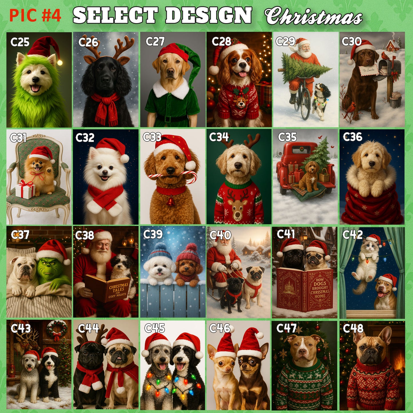 Custom Christmas Pet Portrait with Santa Hat from Your Photo