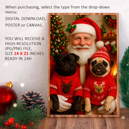 Custom Christmas Pet Portrait with Santa Hat from Your Photo