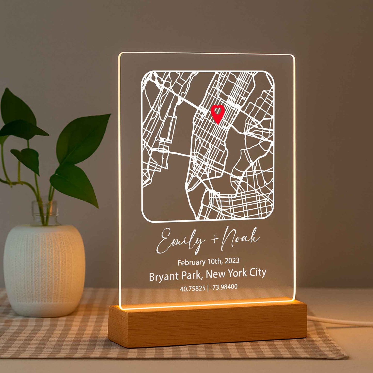 Custom Couple Map Night Light – Personalized Location Plaque