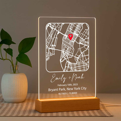 Custom Couple Map Night Light – Personalized Location Plaque