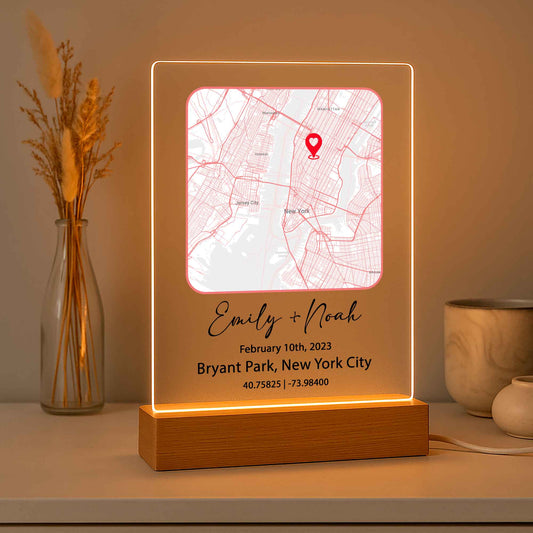 Custom Location Map Night Light – Personalized Acrylic Map Plaque