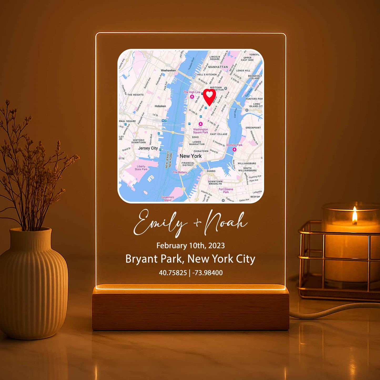 Custom Couple Map Night Light – Personalized Location Plaque