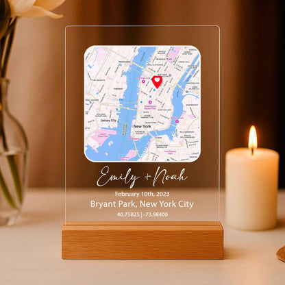 Custom Couple Map Night Light – Personalized Location Plaque
