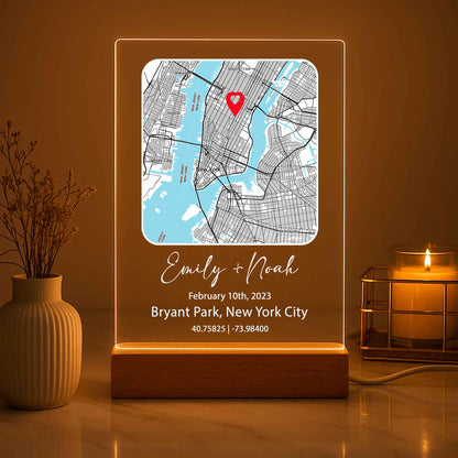 Custom Couple Map Night Light – Personalized Location Plaque