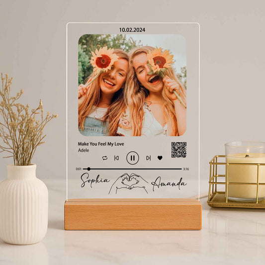 Custom Music LED Plaque – Personalized Best Friends Photo Song and Name Keepsake